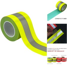 Fluorescent Yellow  Silver Reflective Iron-On Vinyl 2in x 5yd for DIY Projects