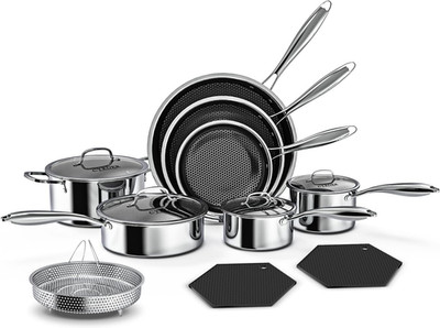 14-Piece Nonstick Hybrid Hex Cookware Set - Induction & Oven Safe, PFOA Free