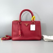 AUTH PRADA Galleria Small Red Saffiano Leather Crossbody Tote Handbag
