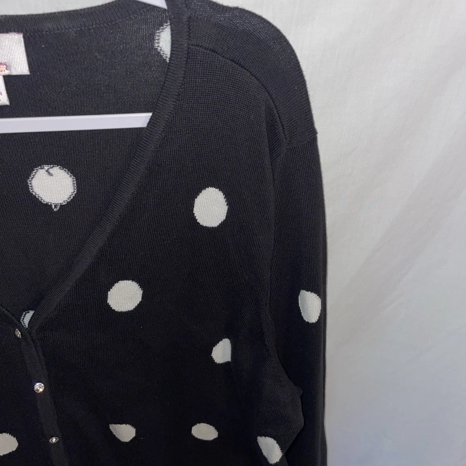 Quacker Factory Women’s V Neck Cardigan Size XL Black Dotted Faux Jewel Buttons - Image 4 of 4