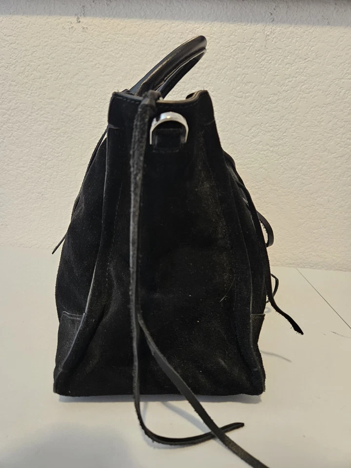 REBECCA MINKOFF Suede Leather Satchel Black Shoulder Bag 13x9x6 - Image 2 of 4