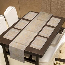 Decorative Brocade Long Coffee Table Runner Placemat Set 70 Inch Elephant Decor