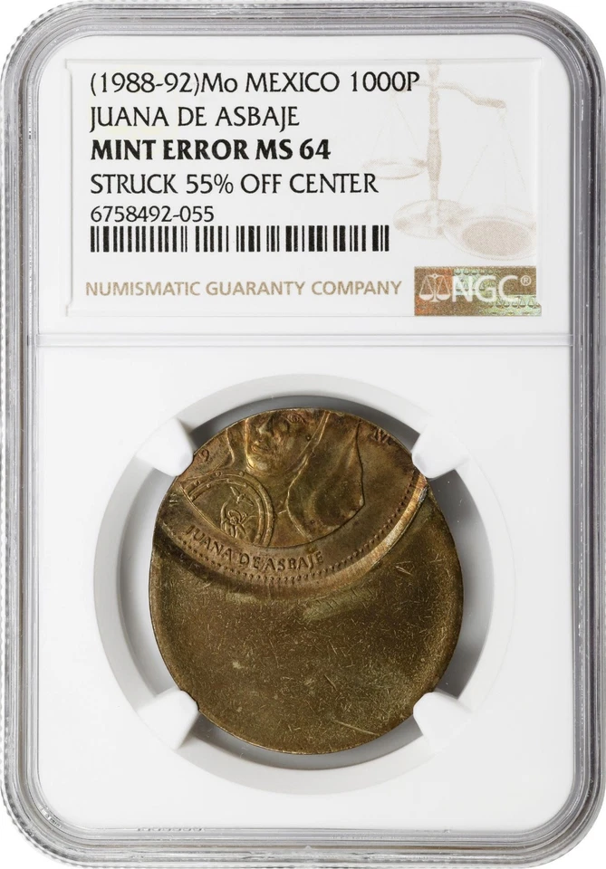 ER482 MEXICO. Mint Error-Struck 55% Off Center -1000 Pesos, ND (1988-92)-Mo.MS64 - Image 4 of 4