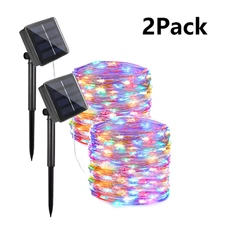2 pack LED Solar Fairy String Lights Copper Wire Waterproof Outdoor Garden Decor