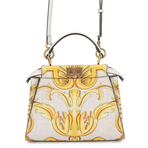 FENDI Peekaboo Handbag White Leather 9.3x7.5x3.9in Used