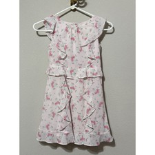Janie and Jack Floral Ruffle Dress Girls 8 Pink Sleeveless Peplum Button Back