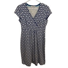 Boden Dress Womens Size 6R Blue Jersey Geometric Print V Neck Casual Work