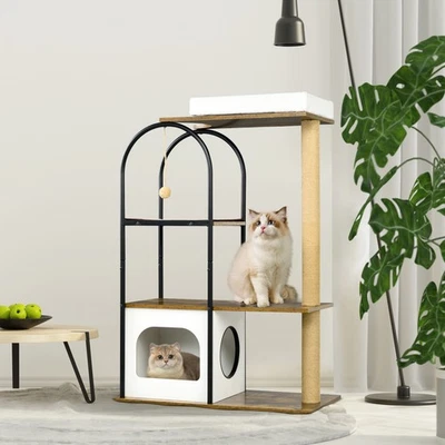 PawHut Kratzbaum 118,5 cm Katzenbaum mit Katzenhöhle, Bett, Kratzmatte