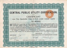 NIEDERLANDE 1933, CENTRAL PUBLIC UTILITY CORPORATION (Versorger), Certificaat