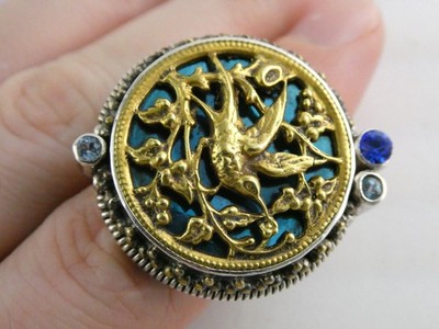 Mars and Valentine Sterling Silver Blue Topaz Swallow Bird Motif Ring Size 7.25