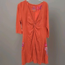 Johnny Was JW Los Angeles Women's Embroidered Floral On Coral Dress Size L