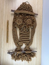 Vintage Macrame Knit Owl Wall Hanging Retro 1970's Decor Groovy Mid Century