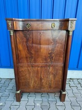 ANTIKER EMPIRE SEKRETÄR MIT MARMOR PLATTE UM 1820 SÄULEN UND VERGOLDETE APPLIKEN