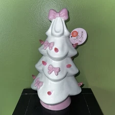 NEW Light Up White Ceramic Tree Pink Lights & Bow Valentines Tabletop Decor NWT