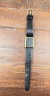Vtg 1989 Timex Ba Cell Tank Watch 19mm Gold Black Pinstripe Dial Black Leather