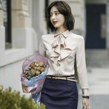 Blusa Per Ufficio Donna Foderata In Pile Con Rouches E Fiocco In Satin Slim