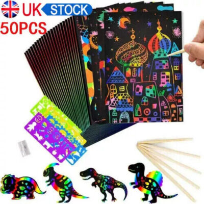 50 Sheets Scratch Art Black Magic Scratch Art Paper Boards for Kids ...