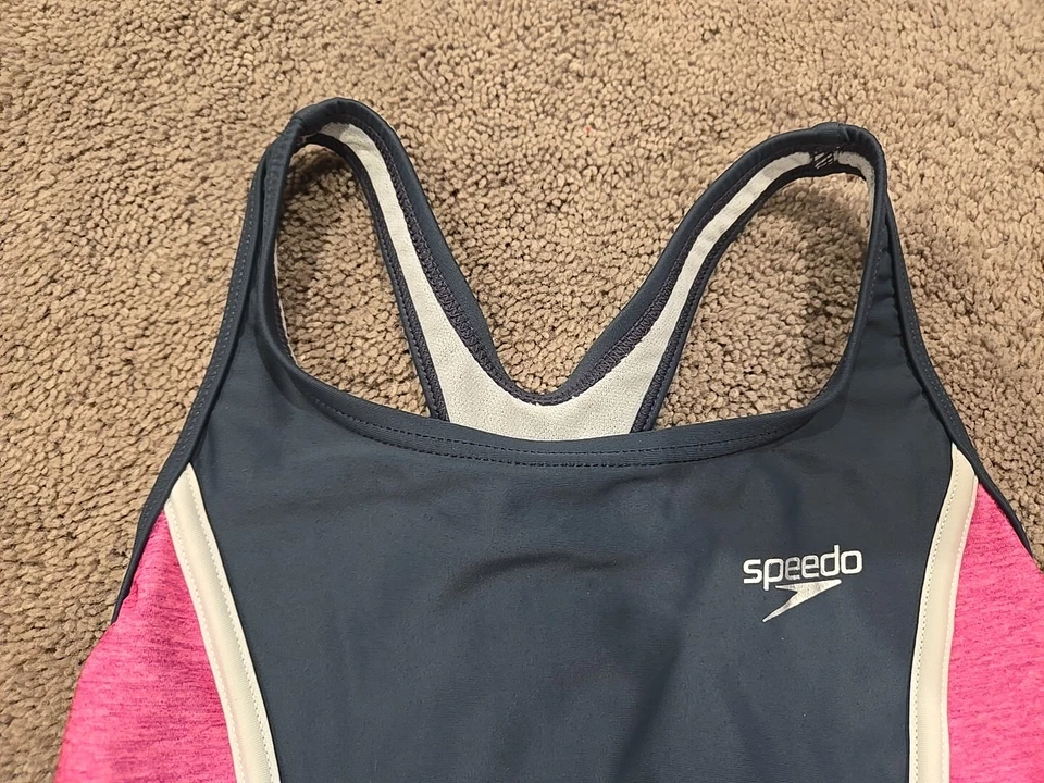Kids Girls Speedo One-Piece Swimsuit Dark Gray Pink Size 8 - Image 4 of 4