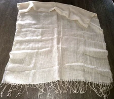 womens sand/ivory? solid SHOULDER WRAP SCARF FABRIC fringe trim 62 x 28 inches