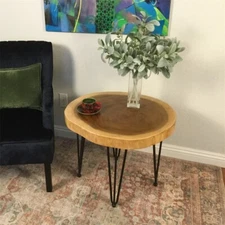 Rustic Natural Round End Table Wood Side Table, Nightstand, Plant Stand