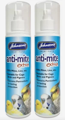 JOHNSON'S 2x 150ML JOHNSONS ANTI MITE EXTRA SPRAY CAGE BIRDS & PIGEONS KILLS MITES & LICE