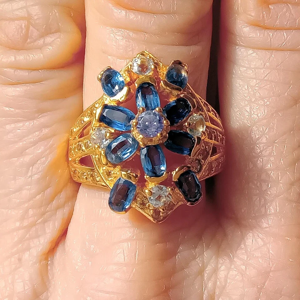 ANELLO IN ARG. ST.925 CON CIANITI, ZAFFIRI, TANZANITE E GOSCENITI NATURALI - Immagine 3 di 4