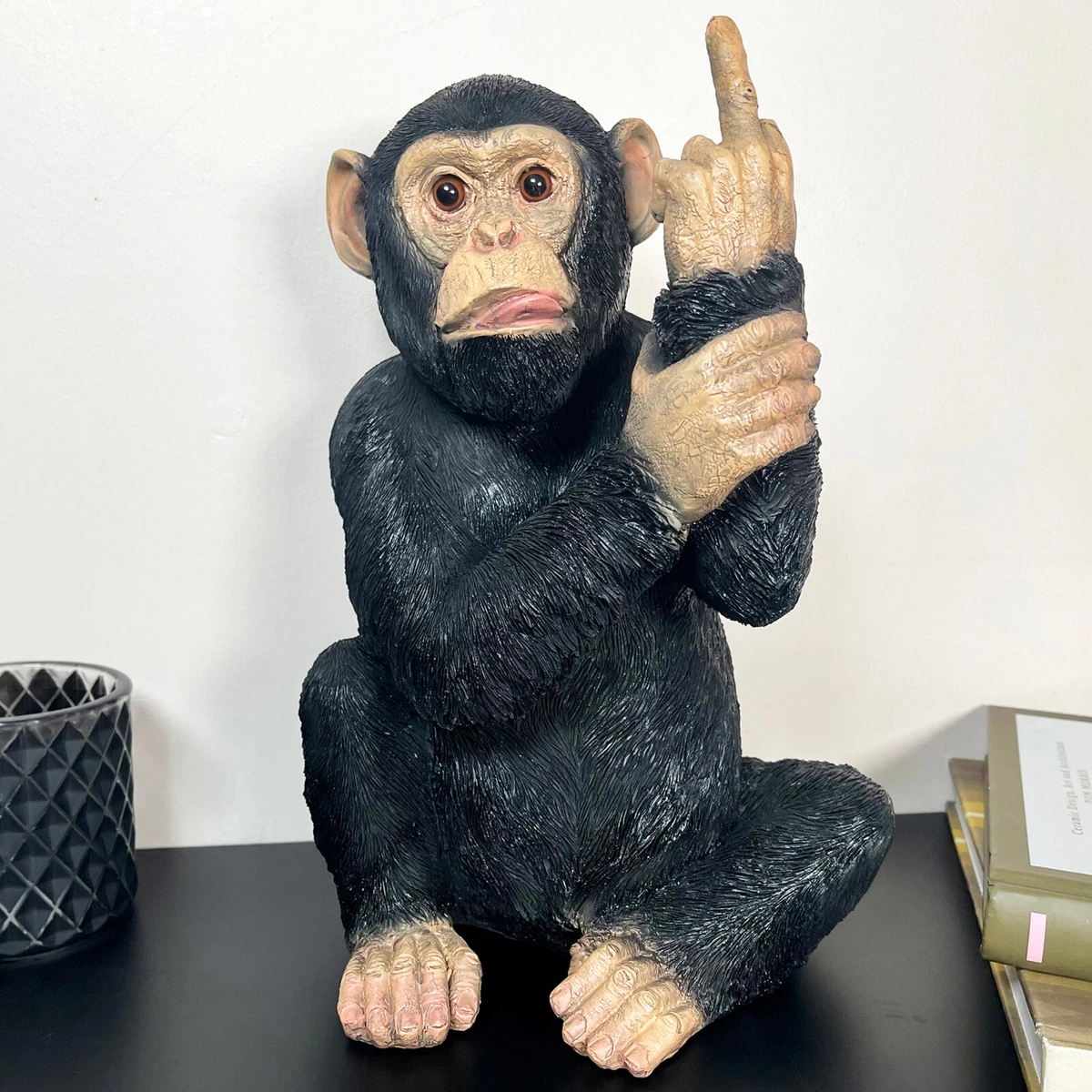 Up Yours Monkey Ornament Large Black Resin Cheeky Rude Gesturing Sculpture Gift