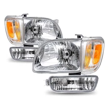 For 2001-2004 Toyota Tacoma Chrome Lamps+ Bumper Lights Headlights Assembly Pair