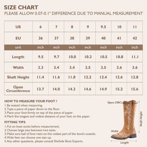 SheSole Women's Square Toe Cowboy Boots Floral Embroidered Cowgirl Western Boots - 第 10/10 張圖片