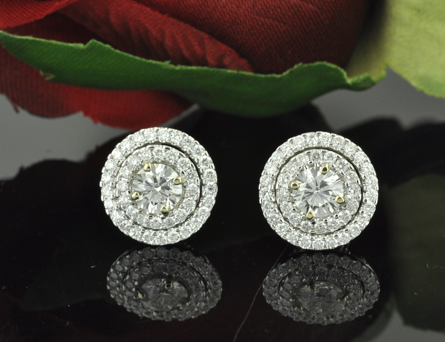 FILA Giacca Orecchini Diamante Naturale Oro Bianco Solido 18k Borchia Halo 1 50ct due file