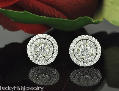 18 Karat massiver Weißgold natürlicher Diamant Ohrring Jacke Heiligenschein Ohrstecker 1,50 kt zweireihig