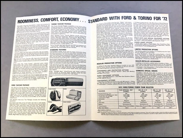 1972 Ford Taxi Cab Vintage Car Sales Brochure Folder - Custom 500 Torino — 第 2/3 张图片