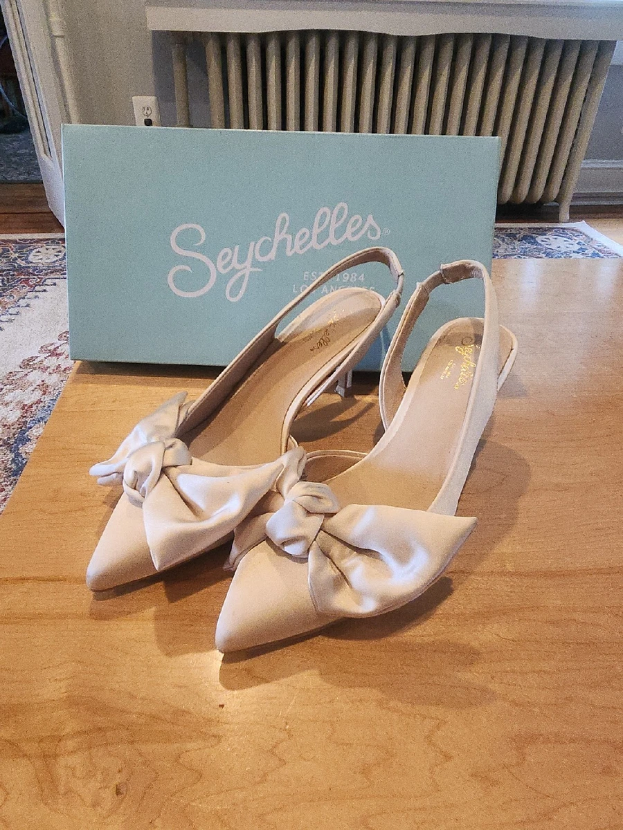 BHLDN SEYCHELLES SHOE 6.5 SATIN BOW SLING BACK IVORY EVENING FORMAL BRIDE