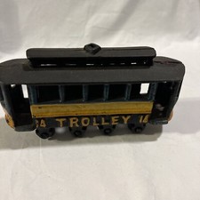 Vintage Cast Iron Trolley Street Car 14 Blue/Yellow B03