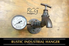 Steampunk Industrial Pipe Hook w/Faucet & Gauge urban rustic decor