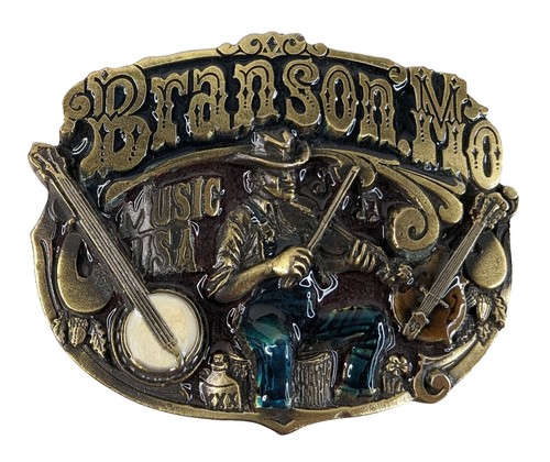 Vintage 1982 Bluegrass Music USA Brass Belt Buckle Great  display picture 2