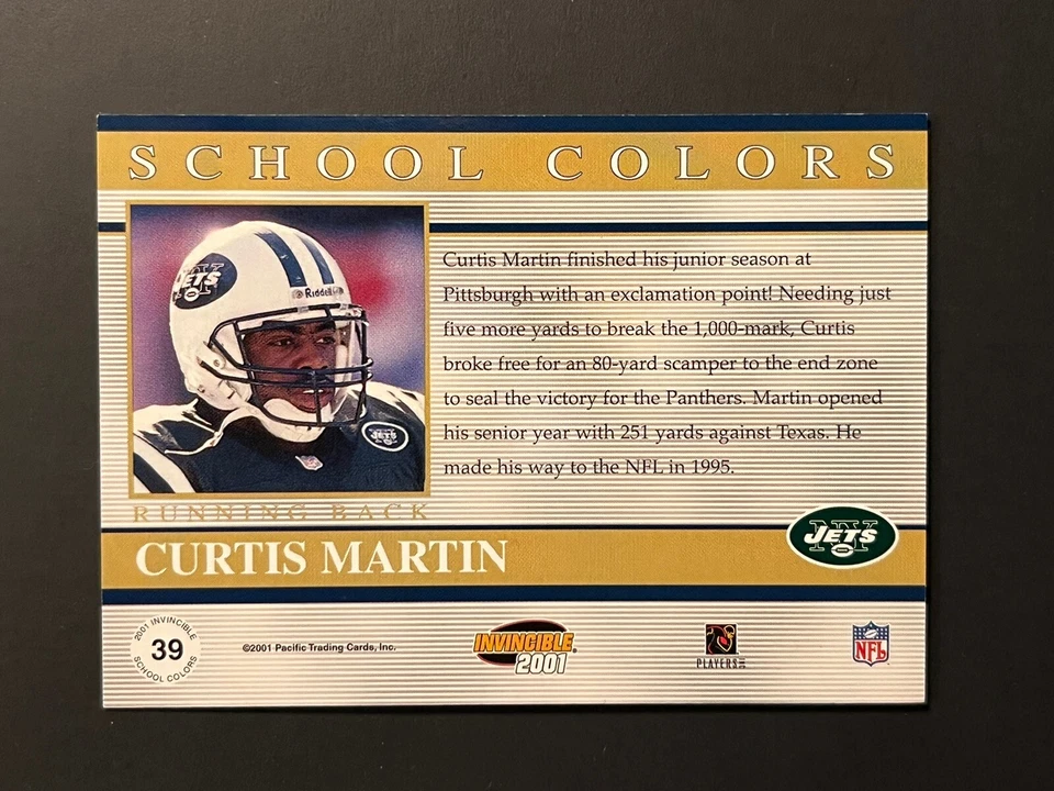 2001 Pacific Invincible - School Colors #39 Curtis Martin 0965/2750 - Image 2 of 3