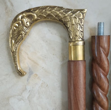 Elegant Vintage Brass Elephant Head Handle Walking Cane for Women and Men