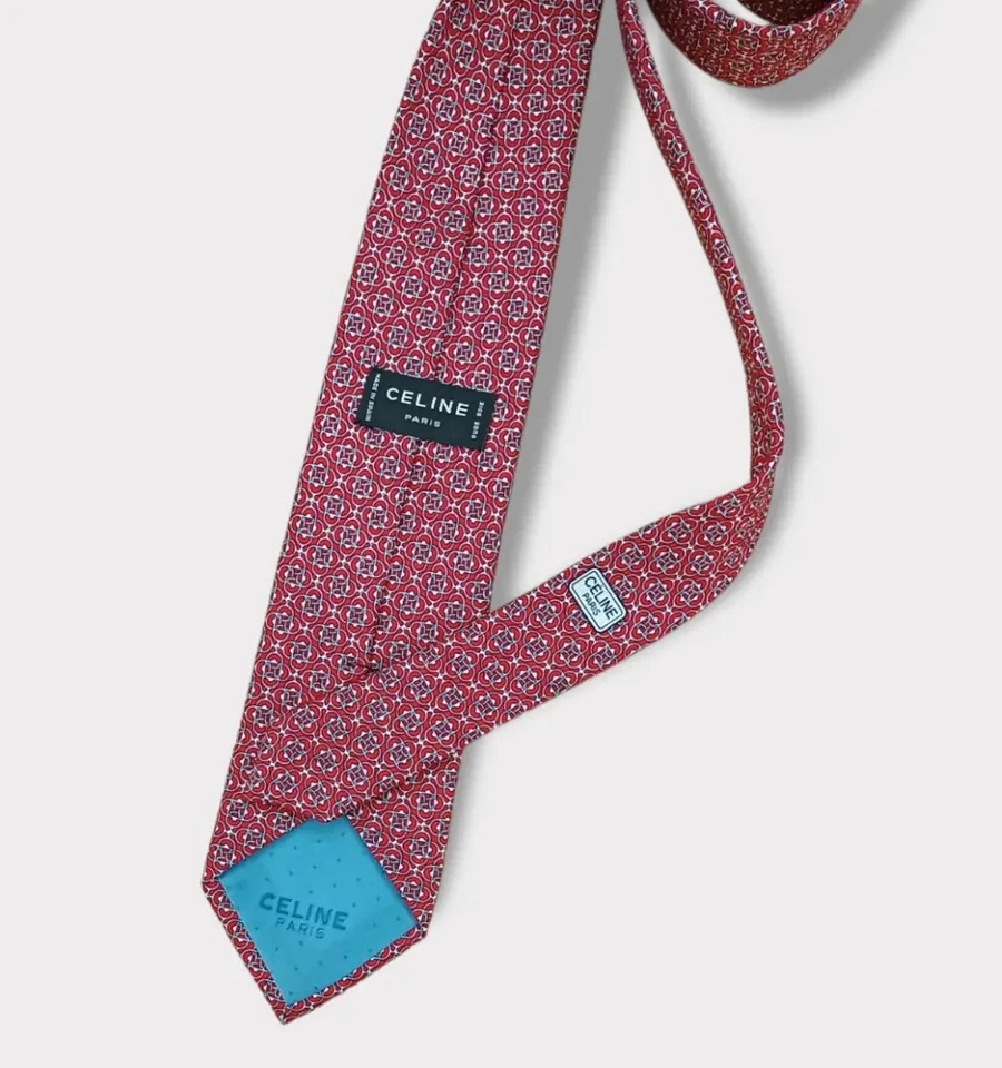CELINE Red Geometric Silk LUXURY Tie SPAIN  Foto 3 de 3
