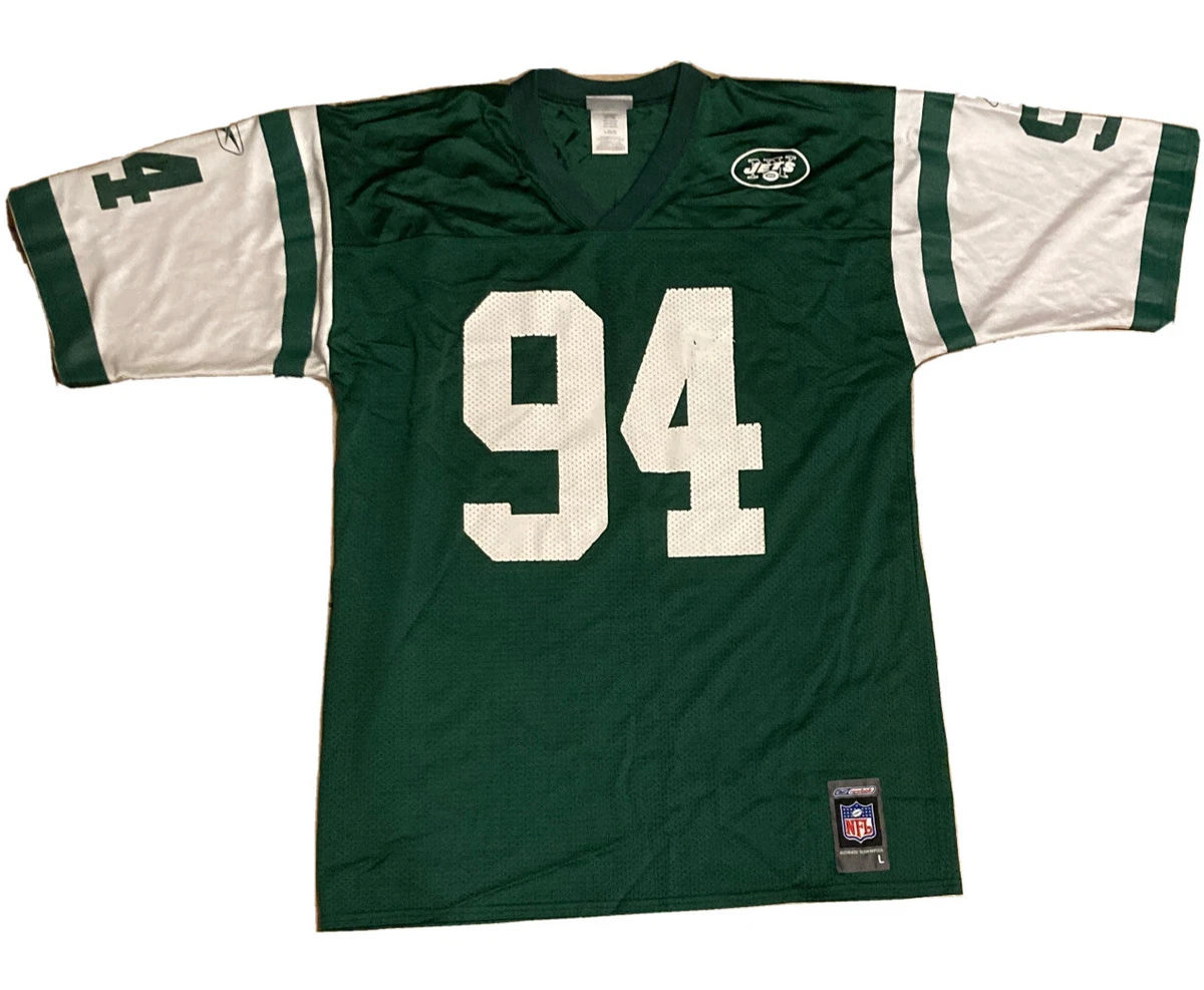 New York Jets John Abraham Jersey Mens Sz L #94 Green Reebok NFL Team  Football