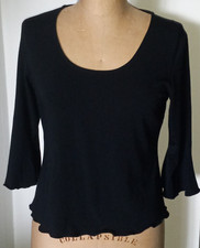 MIEKO MINTZ BLACK FLARED 3/4 SLEEVE  HEM TOP SHIRT SIZE M