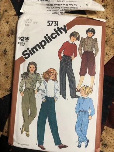 Vintage Sewing Pattern Simplicity 5731 Girls Pants, 5 Styles, Size 12 UNCUT