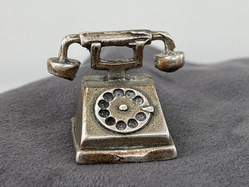 Vintage Rotary Dial Phone Telephone Silver 800 Charm Pendant Miniature Diecast