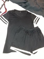 2 Pc Sz Small Unbranded Lounge Pajama Set Outfit Shorts V-neck Top Black White