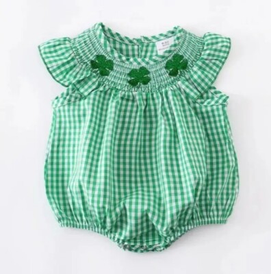 NEW Boutique St Patrick's Day Baby Girls Smocked Shamrock Bubble Romper Jumpsuit