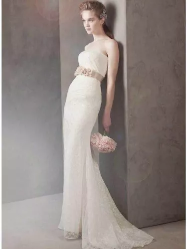 VERA WANG STRAPLESS DRAPED LACE COLUMN GOWN SIZE 0 New With Tags Never Worn