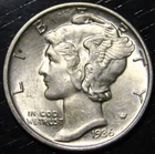 1936 Mercury Dime 90% Silver 10c BU