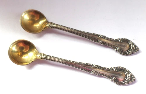 2 RARE Gorham Sterling silver ENGLISH GADROON Salt Spoons 1939 NO MONO