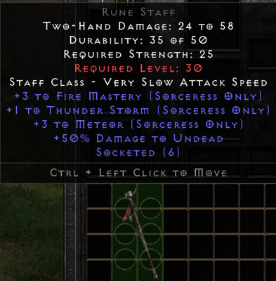 D2r obsession base 3fire mastery 3meteor 1thunder storm 6s staff--non ladder sc