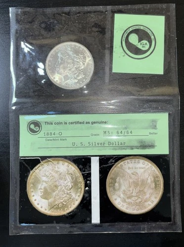1884 O Morgan Silver Dollar IGA Inc. MS: 64/64 Vintage IGA Soft Holder